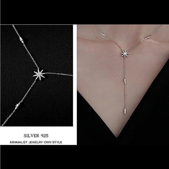 Sterling Silver Dainty Star Necklace, CZ Necklace,  North Star Crystal - Picture 7 of 11